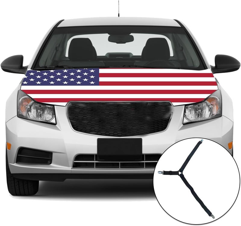 Tobethay American Hood Flag Cover - 59x51 in Car Hood Cover American Flag for Car Decor, Patriotic Car American Flag with 2 Pack Adjustable Triangular Fasteners, 250th Anniversary Flag - Image 2